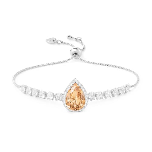 Linawe Crystal Imitation Diamond Rhinestone Charm Bracelets for Women, Gold/Silver/Rose Gold Adjustable Chain Bracelet, Teardrop Birthstone Cubic Zirconia Prom Costume Wedding Jewelry - color: Silver,Champagne