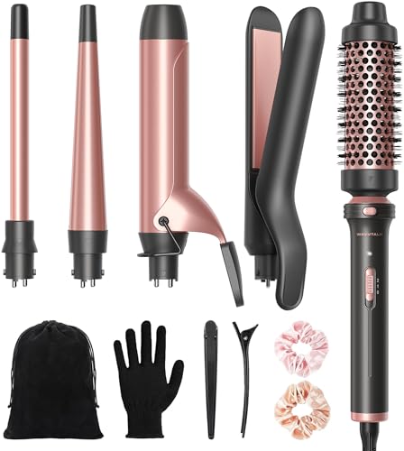 Wavytalk 5 in 1 Curling Iron Set with Thermal Brush and 4 Interchangeable Ceramic Curling Wands (0.5'-1.25'), Instant Heat Up Hair Curling Iron, Rose Gold - color: Rose Gold