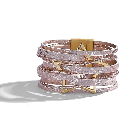 Long tiantian Leather Bracelets for Women Men Heart Wrap Bracelets Western Jewelry Cowgirl Outfits Birthday Gifts for Her - color: B1:light red leather bracelet