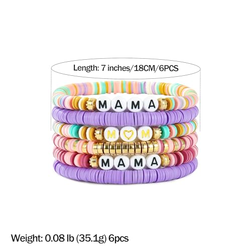 Elegance 11 designs Heishi Beaded Bracelets For Women Polymer Clay Colorful Surfer Stackable Beads Boho Bracelet Summer Beach Jewelry - color: Fresh Purple