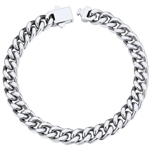 ChainsHouse Stainless Steel Cuban Link Bracelet for Men, 5mm/7mm/9mm/12mm Width, 7.5"/8.3"/9" Length, Black/18K Gold Plated Chain Wrist Bracelets for Men, with Gift Box - color: a. 7mm width-steel, size: 8.3 Inches