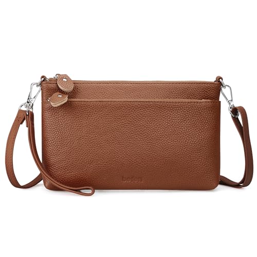 befen Genuine Leather Wristlet Clutch Wallet Purses with RFID Blocking, Small Crossbody Bags Shoulder Handbag for Women - color: Deep Brown