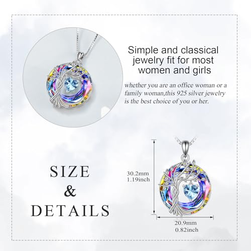 POPLYKE Mothers Day Gifts for Mom Her Wife Tree of Life Necklace 925 Sterling Silver Birthstone Pendant with Crystal Anniversary Birthday Wedding Jewelry for Women - color: 03-Mar-Aquamarine, style: White Gold Plated-Volcano Crystal