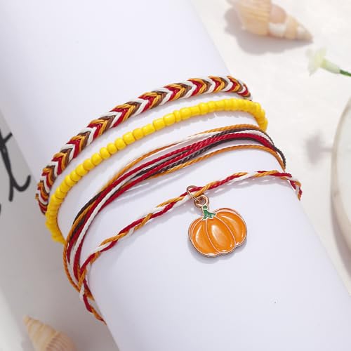 Beach Summer Ankle Bracelet for Women Handmade Braided Adjustable String Anklets Waterproof Surfer Bracelet - color: Pumpkin