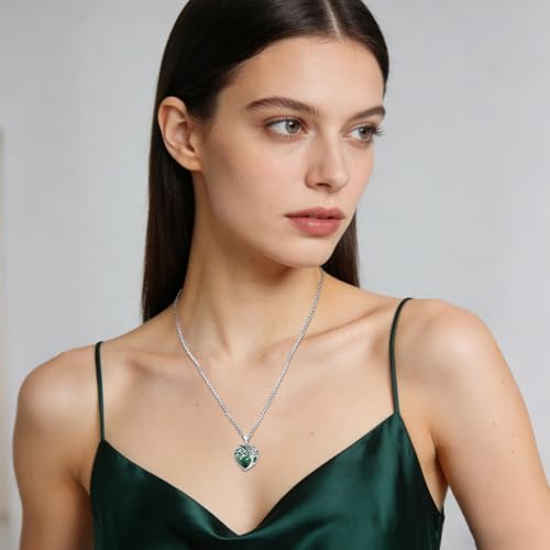 Turquoise/Amethyst/Moonstone/Black Onyx Tree of Life Necklace for Women Hummingbird Necklaces White Gold Plated Copper Jewelry - style: A-Tree of Life -Malachite
