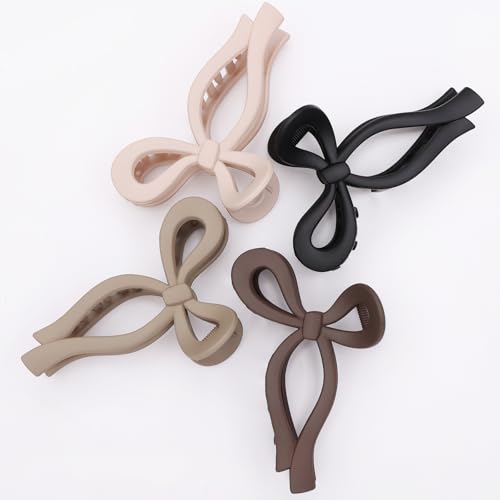 4 Pcs Bow Hair Clips Elegant Hair Claw Butterfly Hair Accessories for Girls Nonslip Butterfly Clips Hair Styling Accessories for Women - color: 4 Pcs-Matte Style(Black,Dark Brown,Brown,Beige)