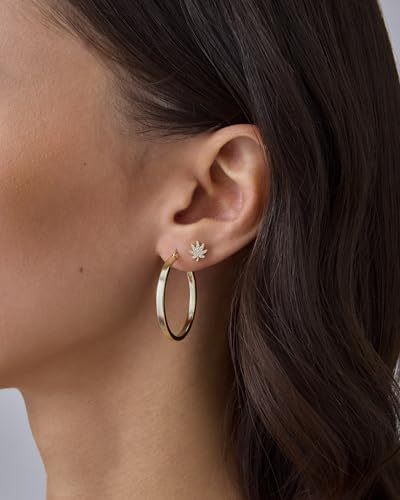 PAVOI 14K Gold Plated Dainty Flat Back Earrings for Women - Hypoallergenic Sterling Silver Posts Helix Cartilage Piercing Jewelry - Emoji Motif Bow Celestial Flatback Gold Stud Earrings Screw Back - style: Leaf
