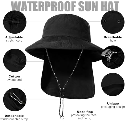 Water-Resistant Sun UPF 50+ Bucket Hat Protection Packable Brimmed Boonie for Women Men Summer Lightweight Hiking Outdoor Cap - color: Black2