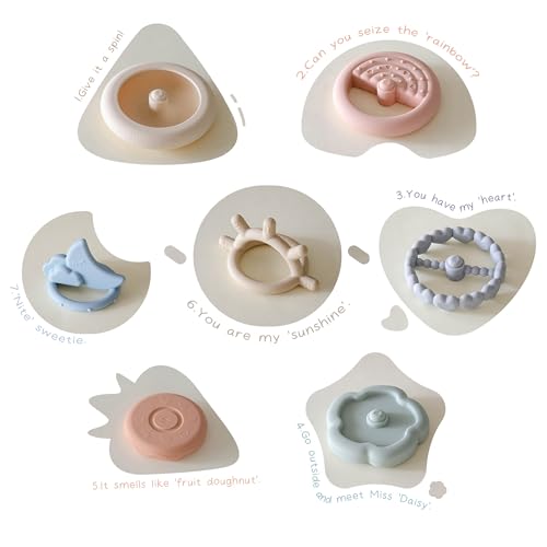 Moonkie Stacks of Circles Soft Teething Toy | Educational Learning Baby Toy | Stacking Ring Toys for Babies Boy and Girl | 7 Piece Teethers Set (Nature) - color: Nature
