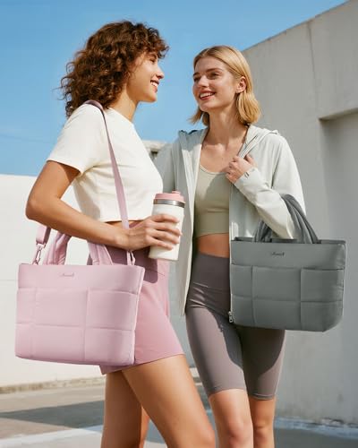 LOVEVOOK Small Tote Bags for Women, Puffer Purse and Handbags, Mini Crossbody Puffy Top Handle Shoulder Satchel Bag - color: Light Pink, size: 11.5 Inch