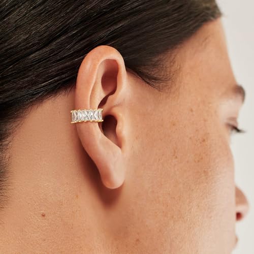 MEVECCO Ear Cuff Non Piercing for Women 18K Gold Plated Dainty Ear Cuff Earring Stacks Cartilage Clip On Wrap Huggie Minimalist Fake Piercings Open Hoops Jewelry Gifts - style: white