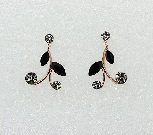 Faship Gorgeous Rhinestone Crystal Floral Necklace Earrings Set - color: Black / Rose gold plated