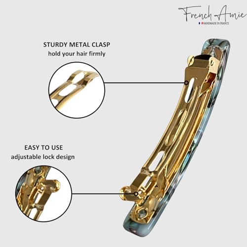 French Amie Small 2 1/4 Inches Celluloid Handmade Golden Brown, Tokyo, Onyx, Opera, Pearl Black, Ivory, Finish Automatic Hair Clip Hair Barrette (Gray Magma) - color: Gray Magma