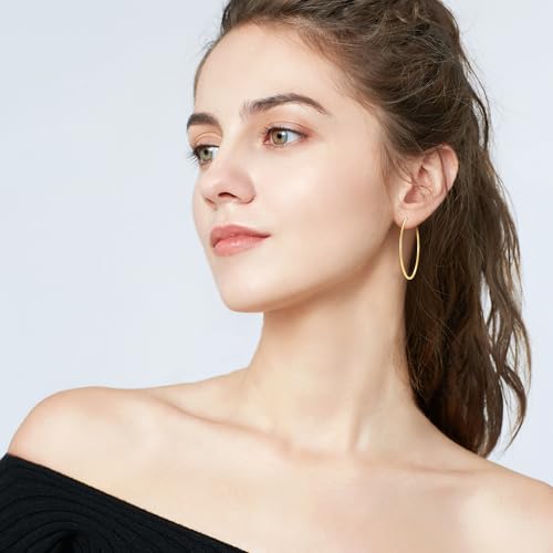 Gold Hoop Earrings for Women, 14K Gold Earrings for Women, Dainty Gold Vermeil Endless Thin Hoops, 14K Gold Plated 925 Sterling Silver, 35/45/55mm - size: 45mm