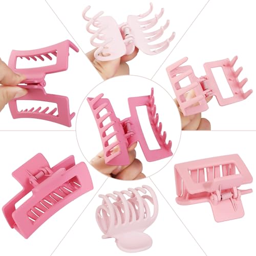 CHANDAT Medium Claw Hair Clips Set for Women - 3 Styles, 9PCS Rectangle Hair Clips for Thick Hair, Square Clips for Thin Hair - Pink - color: Pink