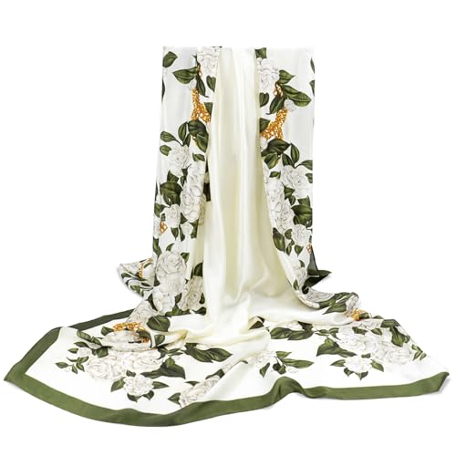 vimate 100% Large Silk Feeling Scarf-Women's Fashion Long Mulberry Silk Satin Neck Scarf Sunscreen Shawl Wrap Headscarf - color: Style 19