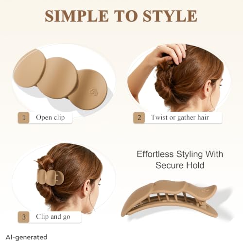 Medium Flat Hair Clips for Women, French Claw Clips Strong Hold for Thick & Thin Hair, Duckbill Hair Clips Non Slip for Driving Yoga - Beige, Light Khaki, Dark Khaki, Black, 4pcs - color: Beige, Light Khaki, Dark Khaki, Black