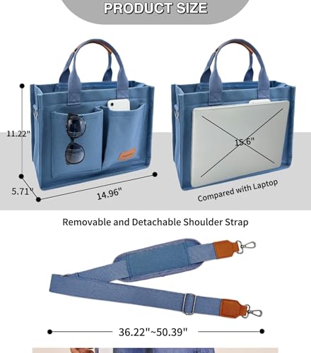 Large Canvas Tote Bag for Women Work Tote Bags with Pockets Laptop Crossbody Purses Everyday Bag Handbags for Travel - color: New Upgrade Plus Blue