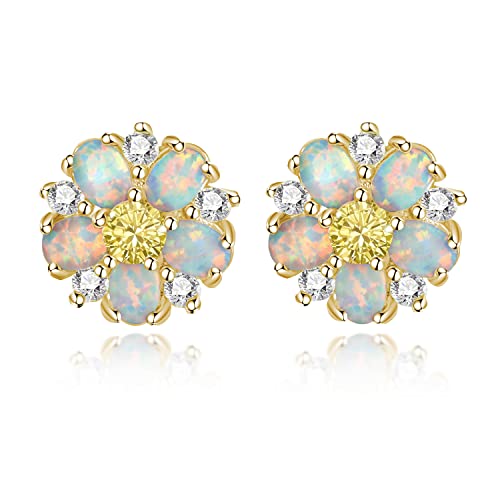 CiNily Flower Earrings,Opal Stud Earrings Sterling Silver or White Gold/Rose Gold Plated Ladies Flower Stud Earrings Cute Unique Earrings for Girls - color: yellow gold
