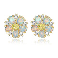 CiNily Flower Earrings,Opal Stud Earrings Sterling Silver or White Gold/Rose Gold Plated Ladies Flower Stud Earrings Cute Unique Earrings for Girls - color: yellow gold