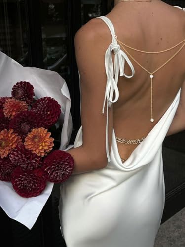 Eyraevor Rhinestone Backdrop Necklace for Backless Dress Back Necklace Crystal Wedding Bridal Back Dainty Chain Body Jewelry (Gold)