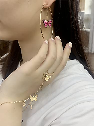 Butterfly Finger Ring Bracelet for Women Dainty Star Slave Hand Chain Harness Bangle Boho Gypsy Bollywood Beach Wedding Retro Party Y2K Jewelry 2 Pieces