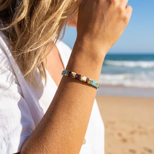 Sonateomber Tila Flat Beaded Stretch Bracelets for Women, Trendy Unique Colorful Square Beads Handmade Stack Bracelet Friendship Accessories Fashion Jewelry Gift - color: Black Bronze