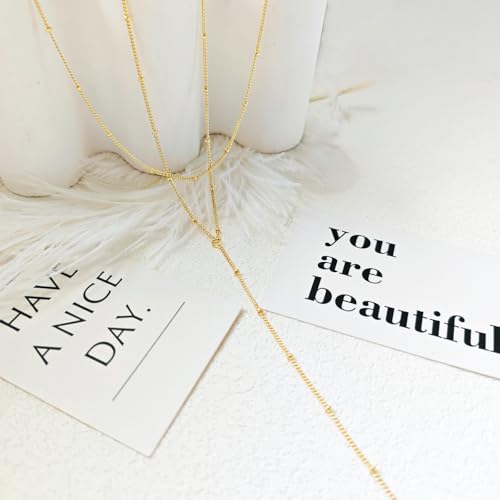 LULII Gold Necklace for Women Trendy Lariat Y Necklace Dainty 14k Gold Plated/Silver Long Necklaces for Women Layered Beaded Drop Necklaces Simple Y-Shaped Chain Jewelry Gifts - color: Y Small Layered Necklace-Gold
