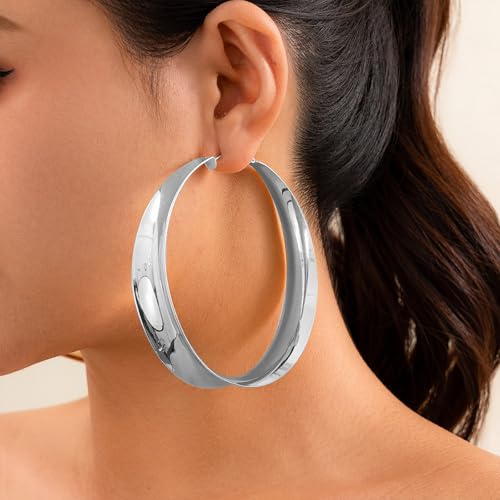 Large Hoop Earrings Lightweight Chunky Earrings for Women Chunky Earrings Big Hoop Earrings for Wedding - style: Hoop-Silver-03