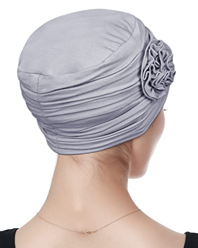 Alnorm Flower Design Chemo Hair Loss Caps Cancer Headwear for Women - color: Light Gray