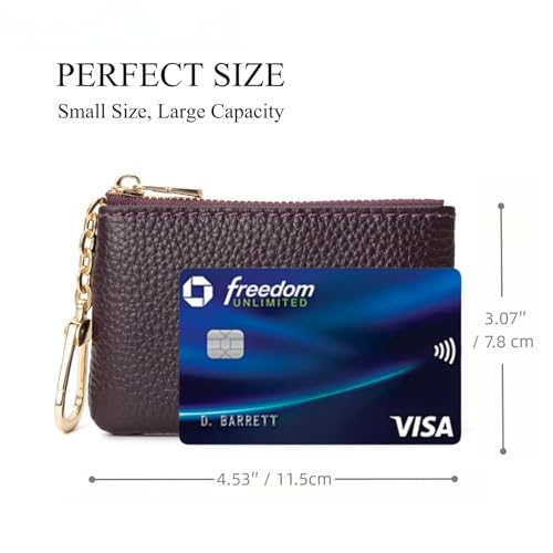 Full Grain Leather Coin Purse with Key Chain - Small Change Purse Keychain Card Holder Keychain Pouch Small Keychain Wallet for Women and Men (Eggplant Purple) - color: Eggplant Purple, Regular Size
