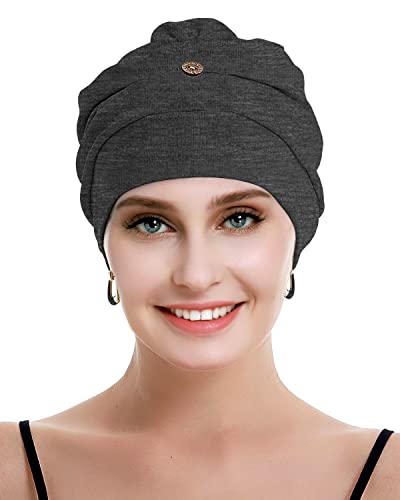 osvyo Cotton Chemo Turbans for Women Cancer Hairloss hat - Cotton Lightweight Headwear Sealed Packaging - color: Cotton Dark Flecking Gray