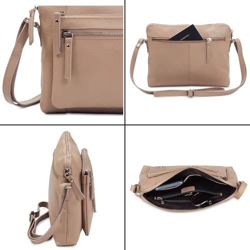 Leather Crossbody Bags for Women Small Soft Genuine Pebbled Sling Shoulder Handbag Crossover Purse with Full Adjustable Strap (Taupe Nappa) - color: Taupe Nappa