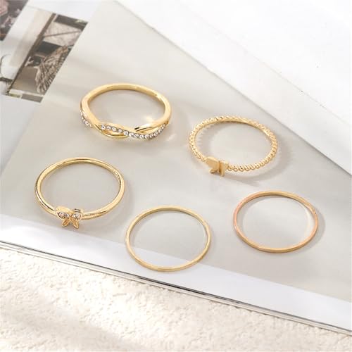 Knuckle Rings Set for Women,Simple Dainty Stackable Finger Ring Pack Minimalist Cute Butterfly Moon Heart Rings Boho Statement Jewelry Size Mixed - style: Style-F