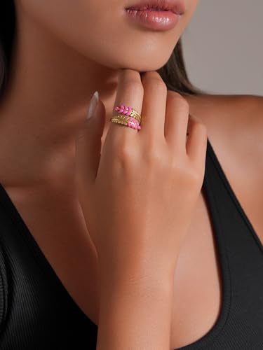 14K Gold Plated Adjustable Open Ring Dainty Cute Leaf Thumb Non Tarnish Gold Stackable Rings Vintage Unique Boho Western Turquoise Hypoallergenic Fashion Jewelry Gift - color: A