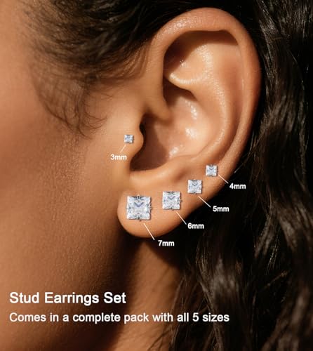20G Hypoallergenic Surgical Steel Square Pearl Ball CZ Flat Back Stud Earrings for Sensitive Ear, Lightweight Shiny Earrings Studs for Helix Tragus Cartilage Multiple Piercing - color: Silver-B