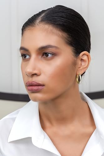 Hoops & Loops 925 Sterling Silver Diamond-Cut Round Hoop Textured 3mm Click-Top Earrings for Women, Slver, Two-Tone 14K Yellow Gold Flash Plate 15/20/25/30/35/40/45/50mm Hoops - color: Two-Tone Gold & Silver, size: 25mm (1'')