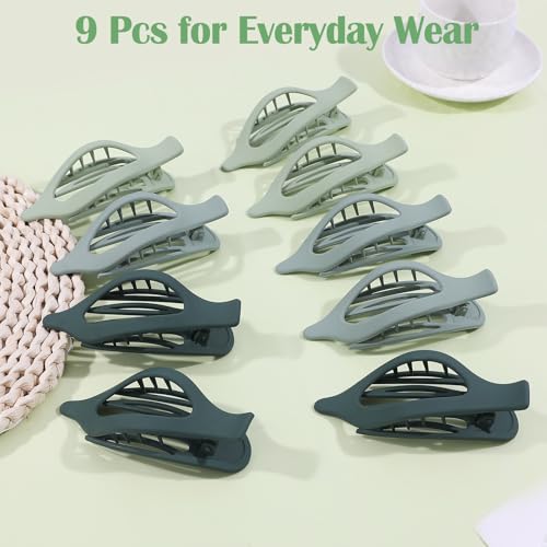 9 Pack Flat Hair Clips for Women, Matte Claw Clips for Thick & Thin Hair (Green) - color: Green-Regular