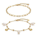 Dainty Gold Shell Pearl Ankle Bracelets for Women, Trendy Anklet Stack Charm Bracelet Adjustable Chain Summer Ocean Beach Accessories Fashion Jewelry Gift - color: Paperclip Chain