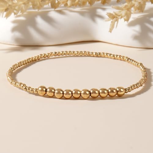 14K Gold Plated Beaded Bracelets Stack Set for Women,Stretch Boho Colorful Beads Ball Jewelry Friendship Summer Trendy - color: Gold