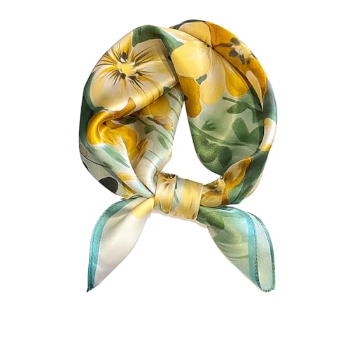 MEISEE 100% Pure Mulberry Silk Scarf 21" Square Scarf Neckerchief Headscarf Breathable Lightweight for Women Gift Packed - color: M3 Yellow Green Flower