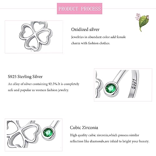 PARCOM Adjustable Women Stackable Ring, 925 Sterling Silver Open Rings - Trendy Eternity Cubic Zirconia Stackable Band Engagement Promise Ring for Her, Hypoallergenic Non Tarnish Nature Bird Floral Thumb Rings - color: Four-Leaf Clover