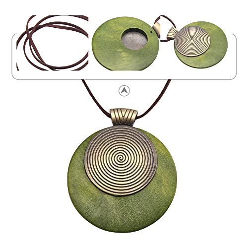 Bohemian Women's Leather Long Pendant Necklace Sweater necklace Adjustable Retro Woven Handmade Jewelry - color: Green Wood