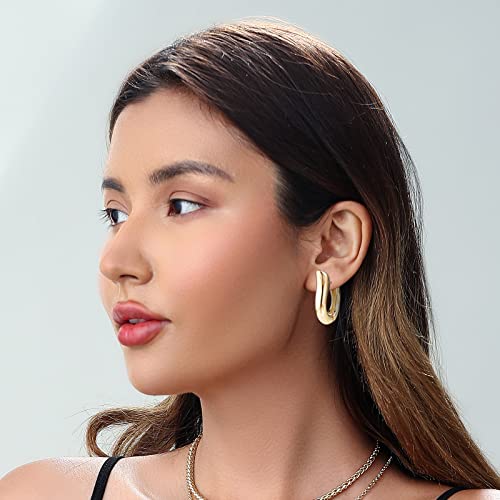 HILXURY Gold Chunky Hoop Earrings Set for Women, 14K Gold Plated Twisted Huggie Hoop Earring Hypoallergenic, Thick Open Hoops Set Lightweight - color: 9 Gold hoops