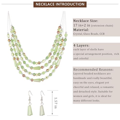 Errally Layered Beaded Statement Necklace Multi Strand Crystal Beads Collar Necklace and Earring Sets for Women Fashion Costume Jewelry Set Gifts for Her - color: Green