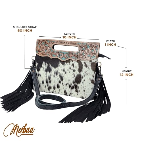 Merbaa Women Natural Cowhide Leather Crossbody Sling Bag With Adjustable Detachable Strap | Shoulder Bag | Handbag - color: Multicolor