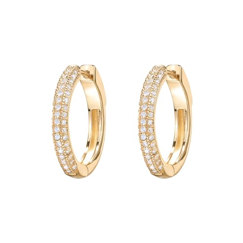 PAVOI 14K Gold Plated 925 Sterling Silver Posts Cubic Zirconia Hoop Earrings for Women | Halo CZ Gold Huggie Hoops - color: Yellow Gold, size: 20 Millimeters