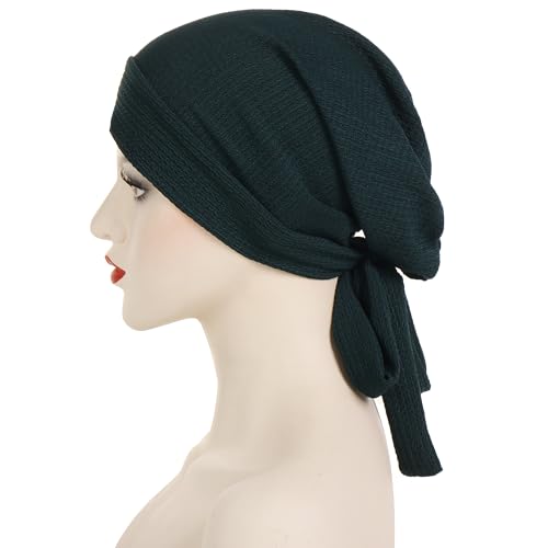 YYAOJHAO Pre Tied Bandanas Headscarf for Women - Solid Wave Chemotherapy Caps Headwrap Chemo Turban Headwear Hats - color: Dark Green