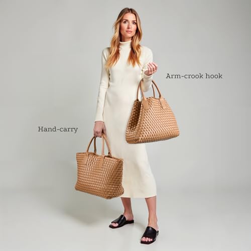 Woven Tote Bag for women,Vegan Leather Woven Satchel Handbag,Shoulder bag with Pouch,Hobo bag fits13-14” laptops - color: Khaki