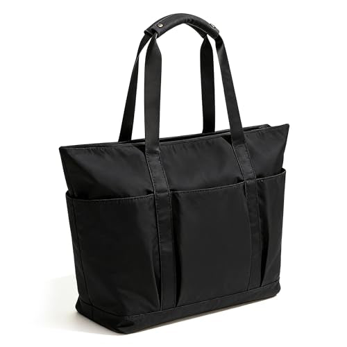 Waterproof Tote Bag with Zipper Foldable Beach Bag for Travel - color: Black